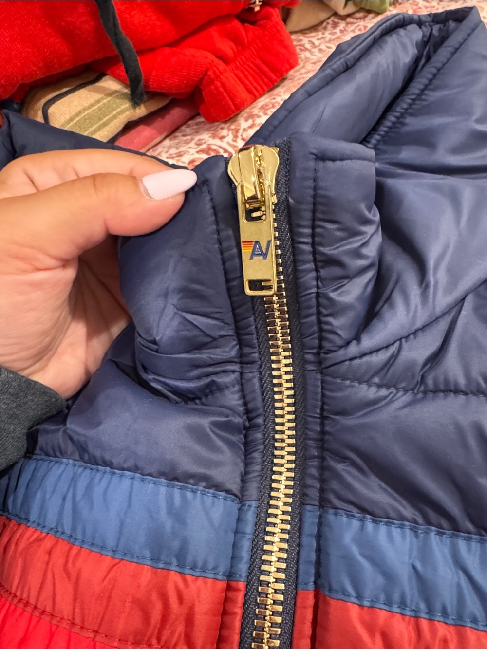 Navy Puffer Vest with Rainbow Stripes - Cozy Layering - Picture 2 of 6